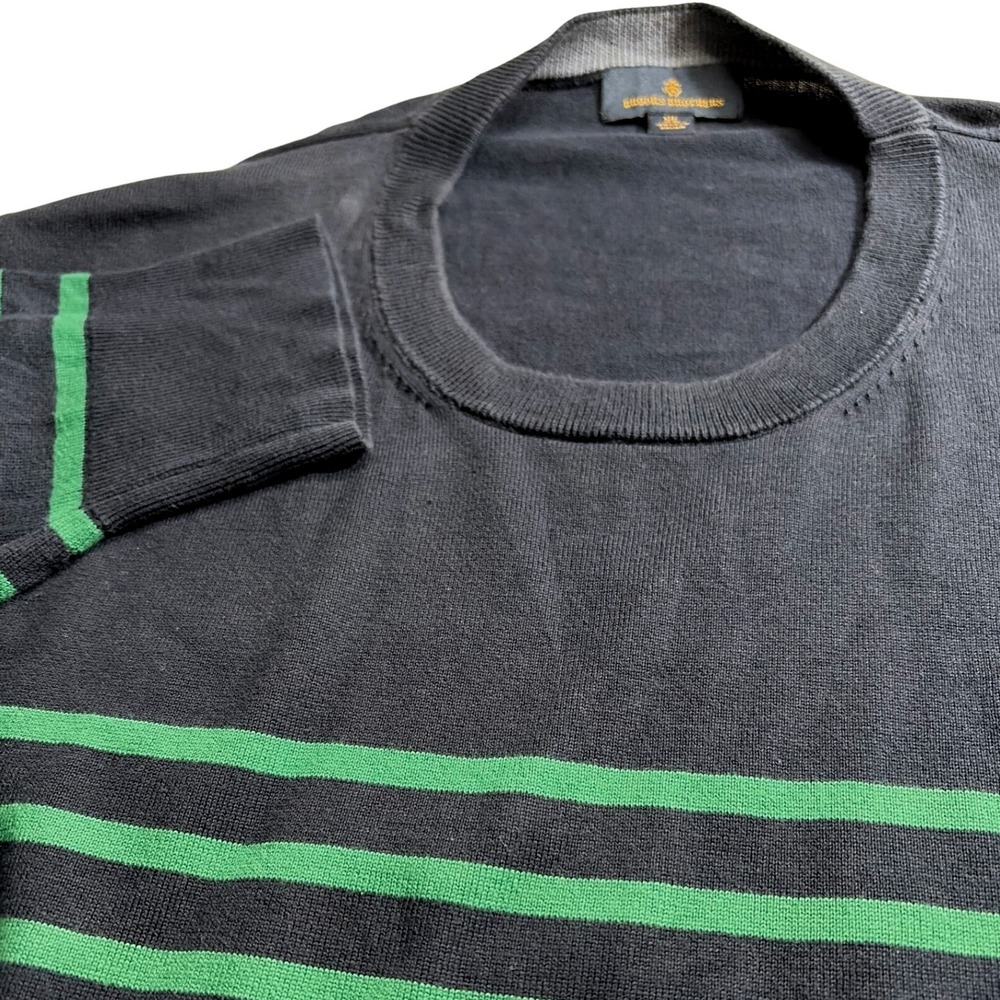 Brooks Brothers Men's XL Navy Green Striped Crew Neck Long Sleeve‎ Sweater
